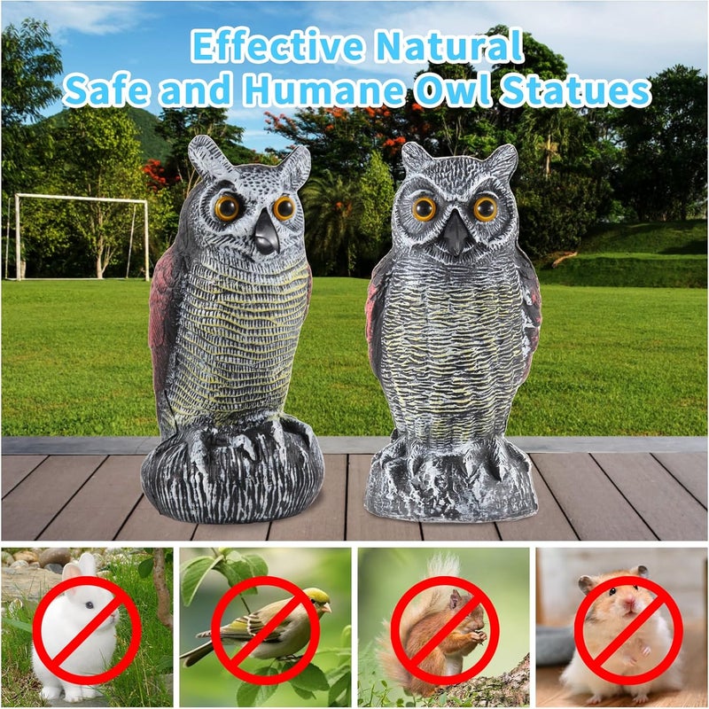 Hedoc 2 Pack Fake Owl Decoys to Scare Birds Away from Gardens and Rooftop, Long-Eared Owl Bird Deterrents, Nature Scarecrow Plastic Owls Pest Repellent, Owl Statue for Garden Decor, Yard Decoration - Image 2